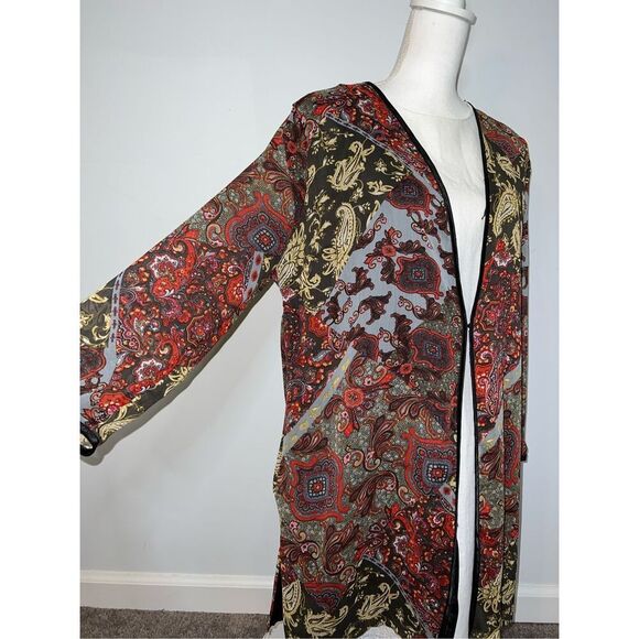 AMERICAN GLAMOUR BADGLEY MISCHKA Women’s Paisley Cardigan LARGE - Picture 2 of 9
